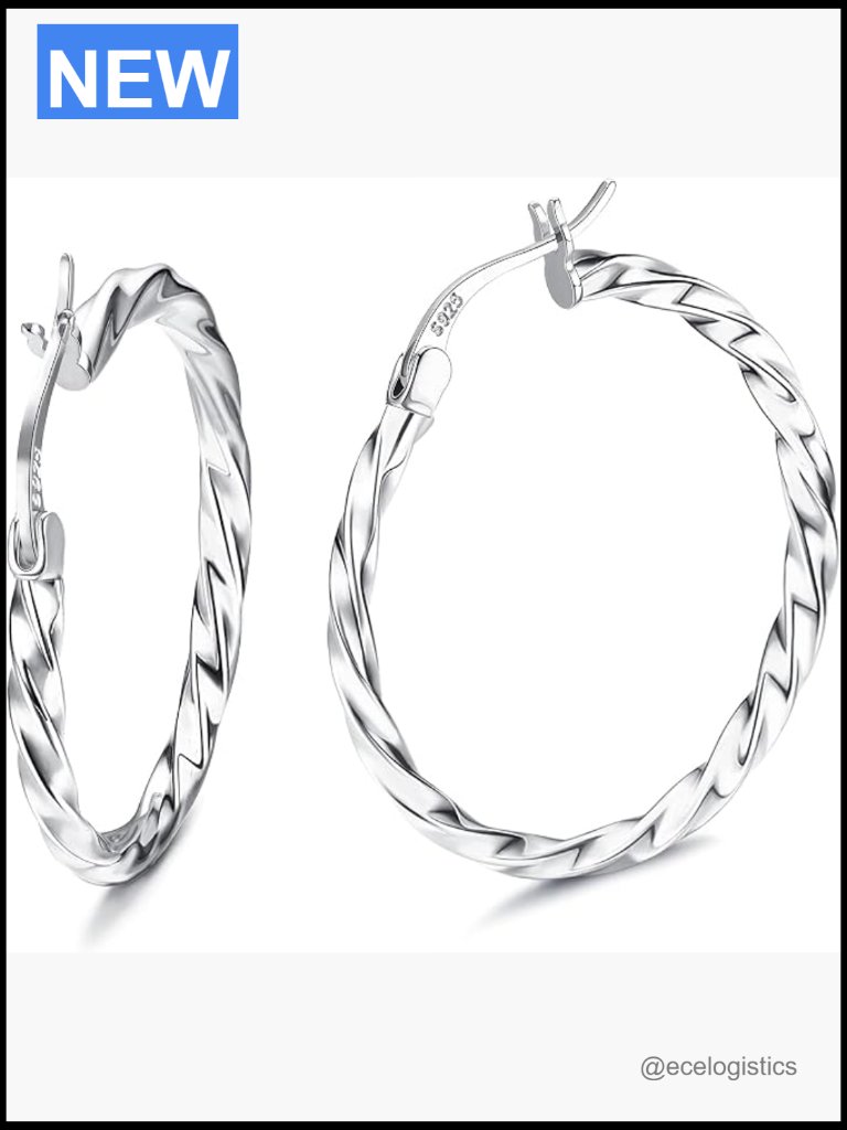 925 Silver Twisted Hoop Earrings Hypoallergenic Lightweight Click-Top 13-60mm